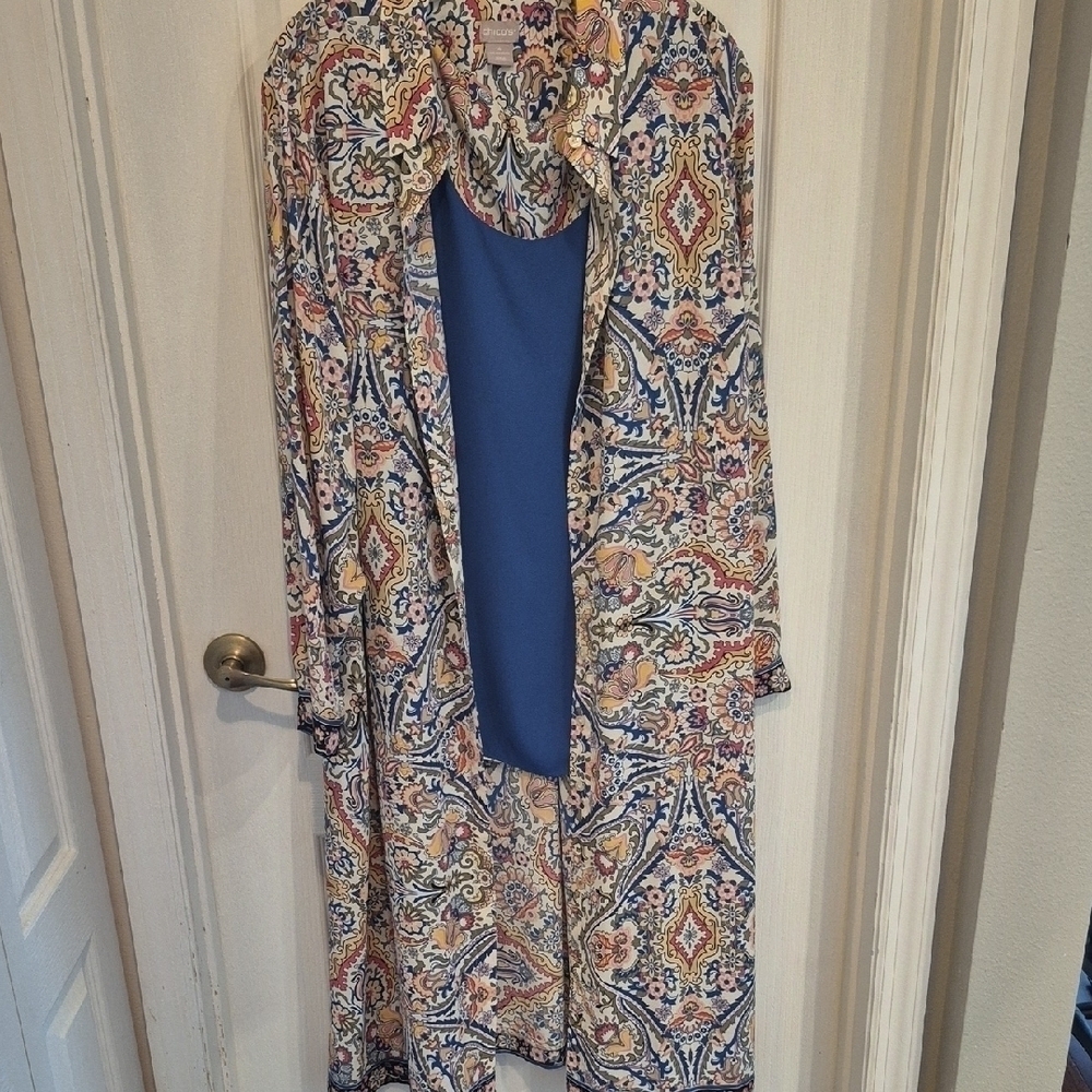 Chico's Floral Paisley Long Cardigan and Tank Set Chico's Size 4 - Picture 4 of 13